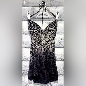 Guess Monochrome Ombré Leopard Print Halter Top with Chest Pads Included Sz S/M